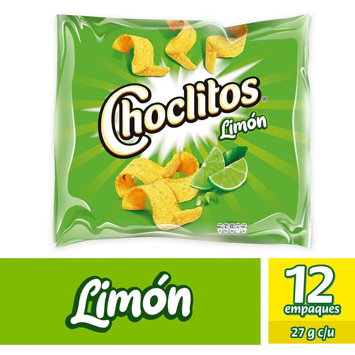 CHOCLITOS Sabor Limon INTENSO 12 Packs de 27 grs c/u  (324 grs)