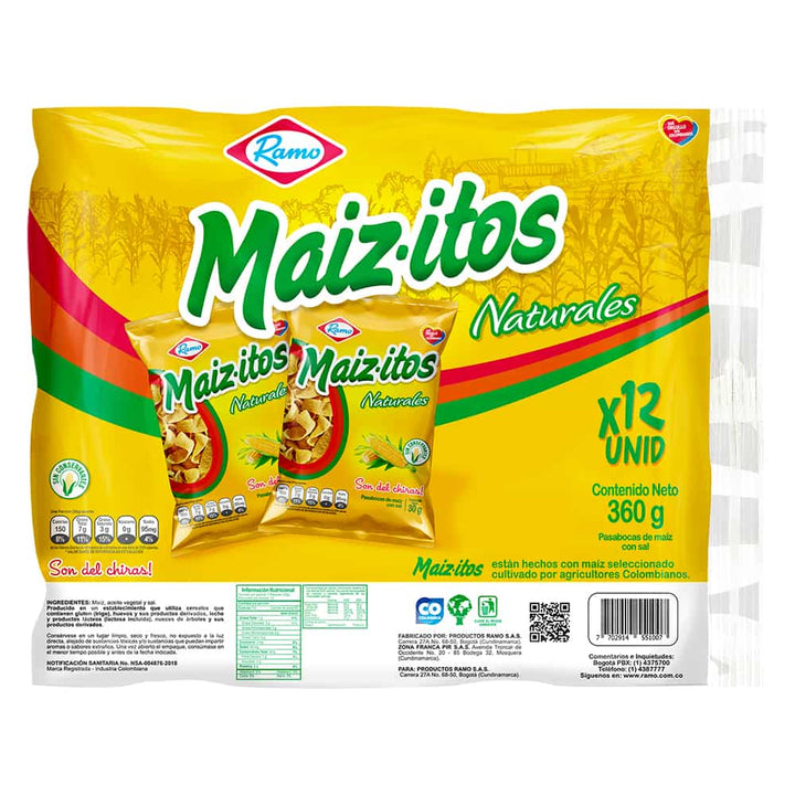 Ramo Maizitos Natural - Flavor  360g  12 pack - Corn chips  12 units Pasabocas de maiz con sal