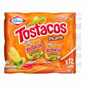 Tostacos Sabor a picante  12 und x 25g c-u 10.58 oz  importados de Colombia