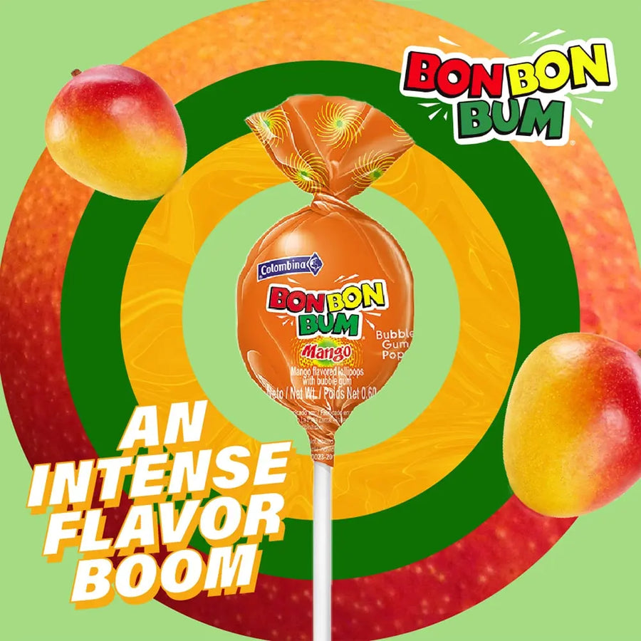 BON BON BUM Chupeta sabor mango COLOMBINA (408 grs / 24 unidades)