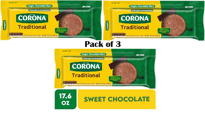 Chocolate tradicional Corona en tabletas, 17.6 onzas por paquete. Pack de 3
