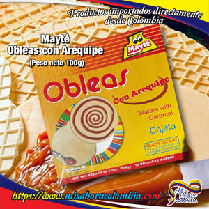 Obleas Mayte con Arequipe 3.5 oz (100g) 12 Obleas/12 Wafer
