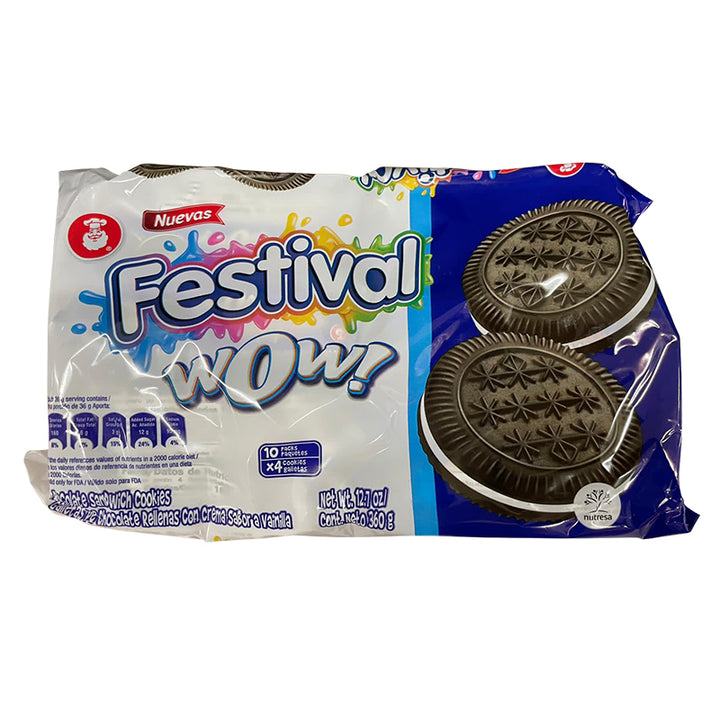 Galletas de chocolate rellenas de crema Festival Wow (12.7 oz / 360 grs)