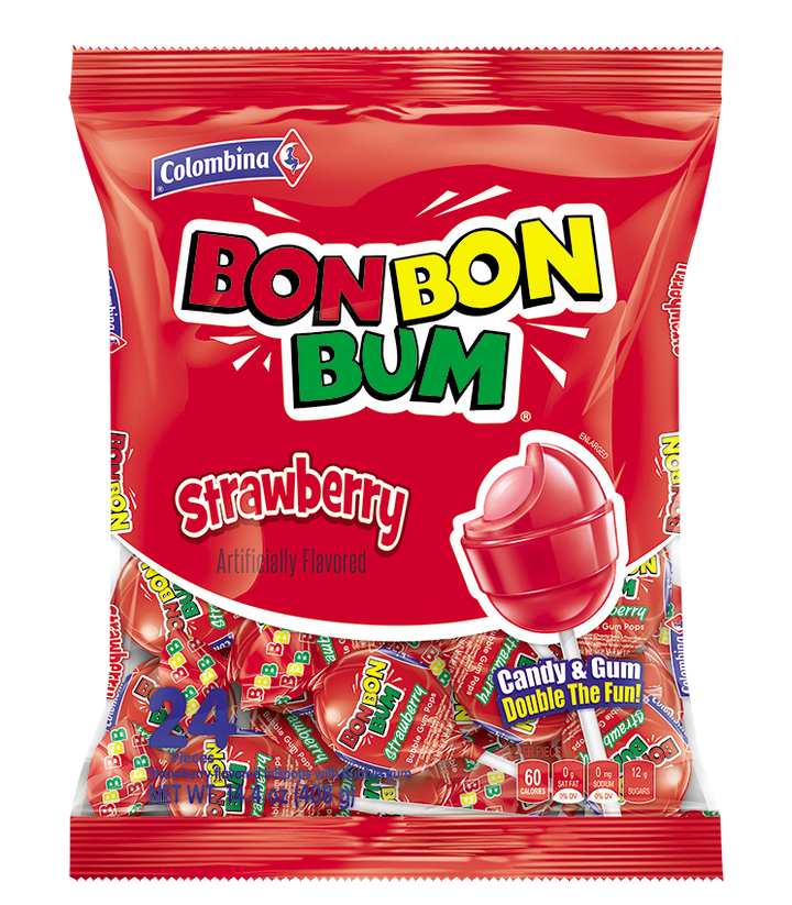 BON BON BUM Lollipop rojo Fresa 24 unidades