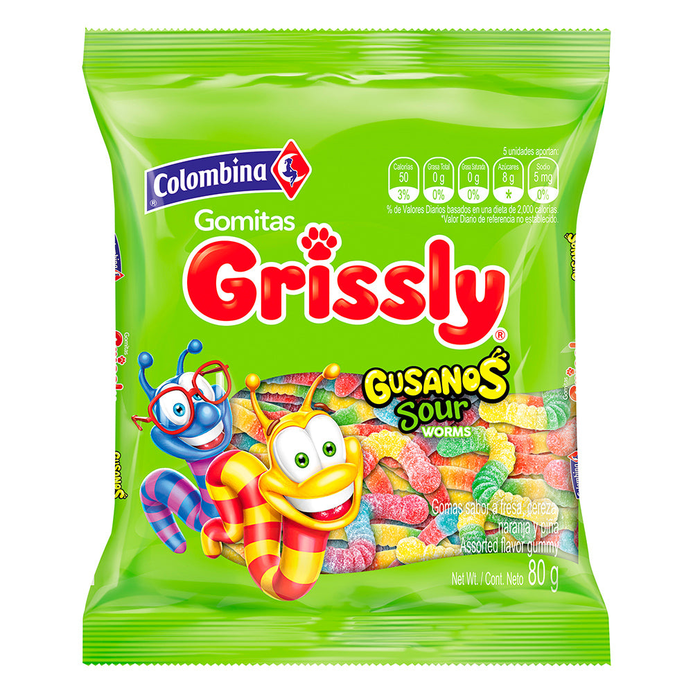 Gomitas Grissly gusanos acidos COLOMBINA (2.8 oz / 80 grs)